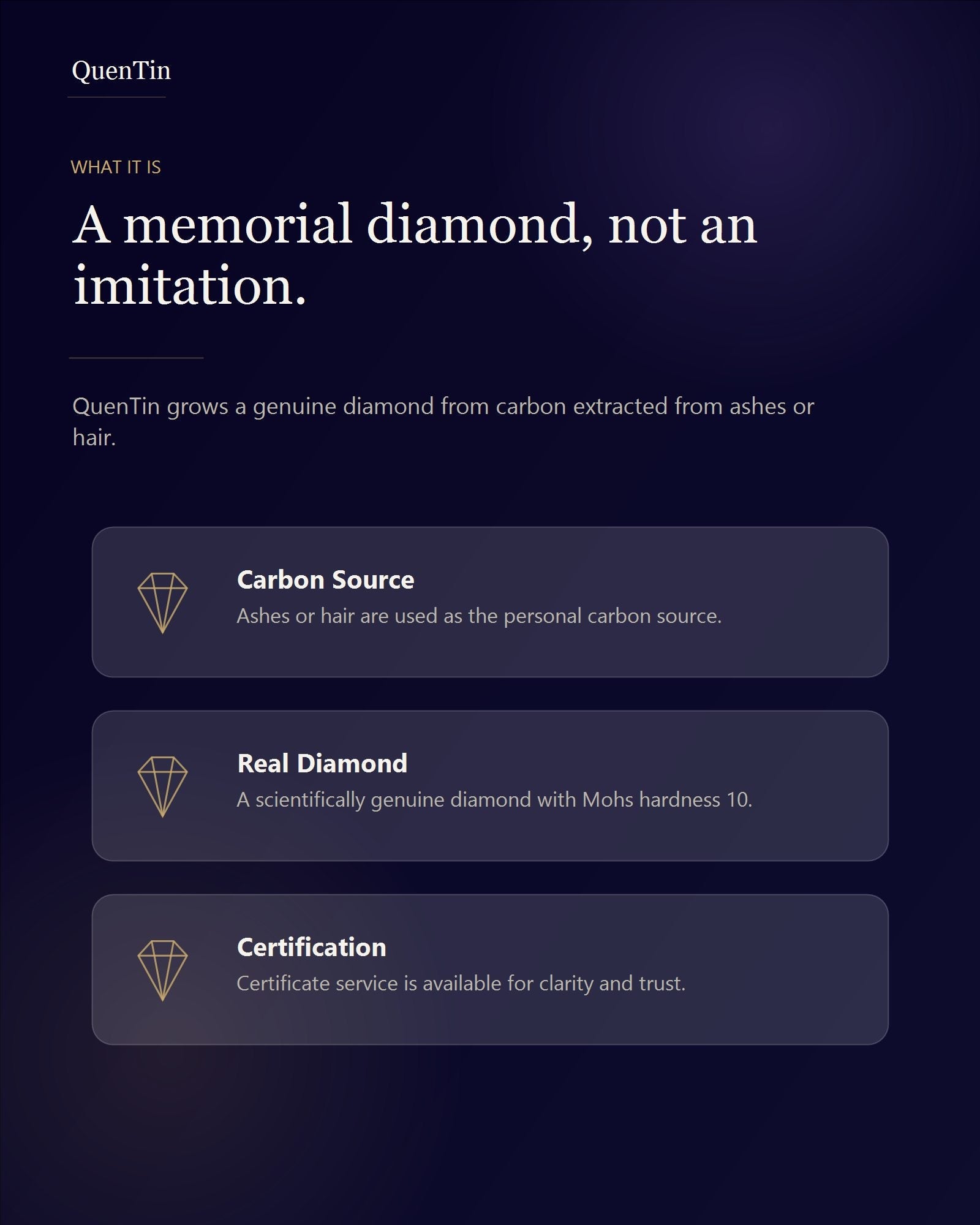 What is a QuenTin memorial diamond